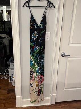JB by Julie Brown Black Floral Maxi Dress with Blue, Green and Pink Accents